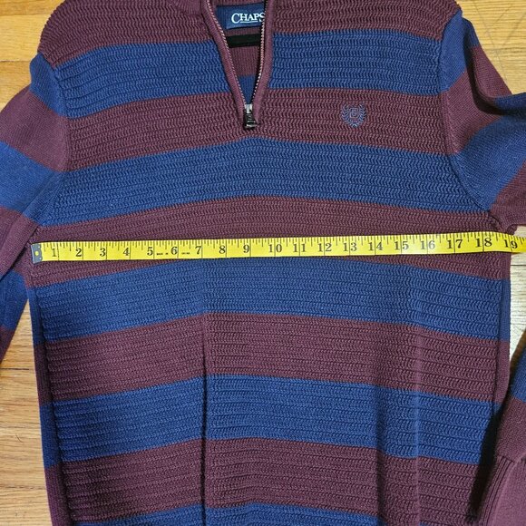 Preppy Mens Chaps zip collar crested stripped preppy colligate textured sweater - Picture 9 of 9